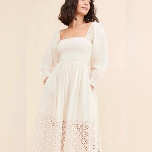 Free People Perfect Storm Midi dress-Cream-100% Cotton-Boho-Coquette-Eyelet-XS
